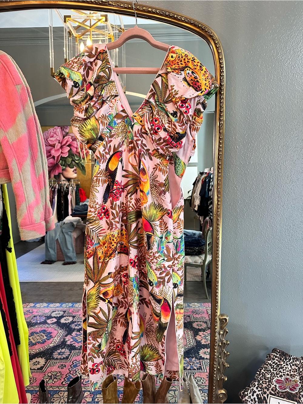 FARM Rio Pink Tropical Toucan Ruffle Maxi Dress - Picture 3 of 3